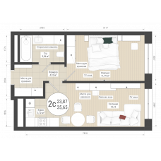 Планировка: 2-комн. квартира, 35.7 м²