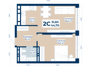 2-комн. · 44.7 м²