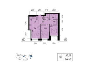 3-комн. · 64,3 м²