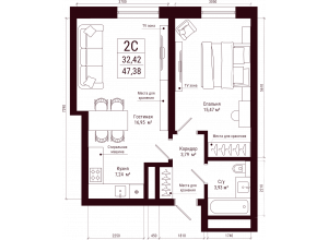 2-комн. · 47.4 м²