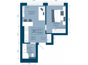 2-комн. · 29.1 м²