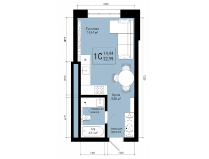 Планировка 1-комн. · 23 м²