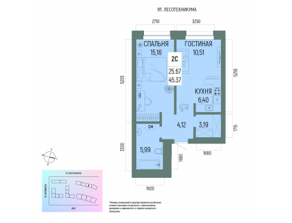 Планировка 2-комн. · 45.4 м²