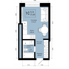 Планировка: 1-комн. квартира, 21.7 м²