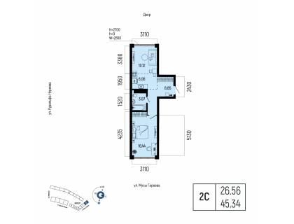 Планировка 2-комн. · 45.3 м²