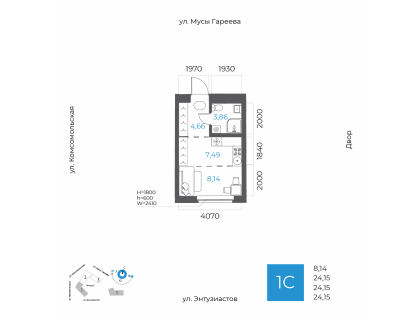 Планировка 1-комн. · 24.2 м²