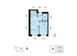 2-комн. · 43,7 м²