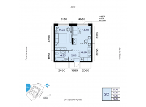 2-комн. · 42,3 м²