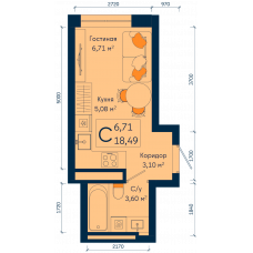 Планировка: Студия, 18.5 м²