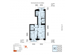 3-комн. · 60,1 м²