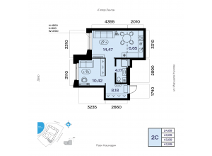 2-комн. · 43,9 м²