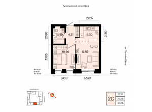 2-комн. · 37,7 м²