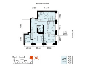 Планировка 4-комнатные 72,4 м²