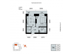 1-комн. · 32,6 м²