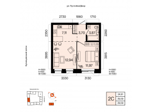 2-комн. · 39,6 м²