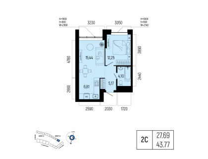 Планировка 2-комн. · 43.8 м²