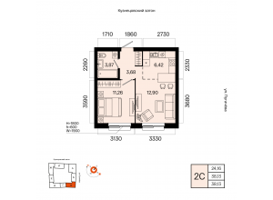 2-комн. · 38,1 м²