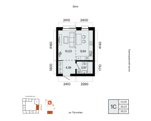 Планировка 1-комнатные 28,2 м²