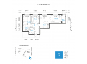 3-комн. · 75,2 м²