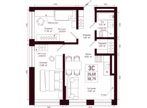 3-комн. · 58.8 м²