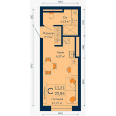 Планировка: Студия, 22.5 м²