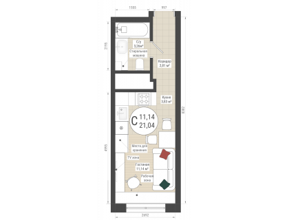 Планировка Студия · 21 м²