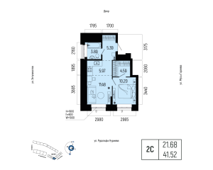 Планировка 2-комнатные 41,5 м²