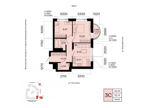 3-комн. · 54,5 м²