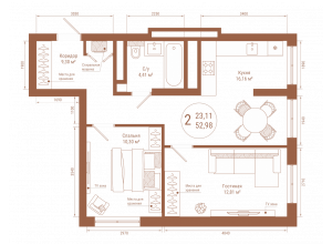 2-комн. · 53 м²