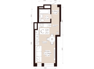 1-комн. · 25.1 м²