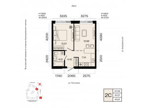 2-комн. · 43,2 м²