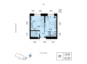2-комн. · 42,1 м²
