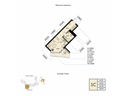 Планировка 1-комн. · 26.4 м²