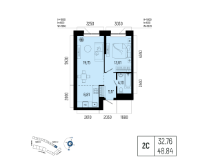 Планировка 2-комнатные 48,8 м²