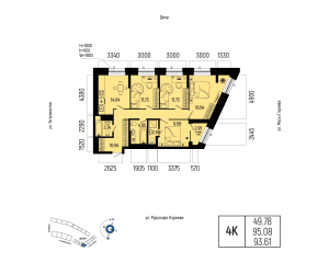 Планировка 4-комнатные 93,6 м²