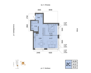 Планировка 2-комнатные 49,5 м²