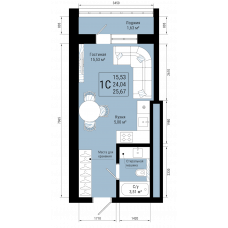 Планировка: 1-комн. квартира, 25.7 м²