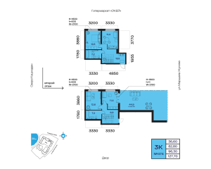 Планировка 3-комнатные 96,3 м²