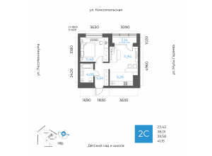 2-комн. · 39,6 м²