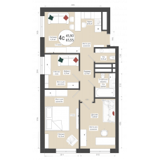 Планировка: 4-комн. квартира, 65.6 м²
