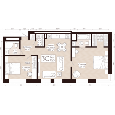 Планировка: 3-комн. квартира, 70 м²