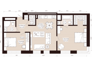 3-комн. · 70 м²