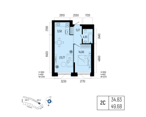Планировка 2-комнатные 49,7 м²
