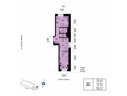 Планировка 3-комн. · 56.4 м²