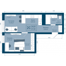 Планировка: 2-комн. квартира, 37.5 м²