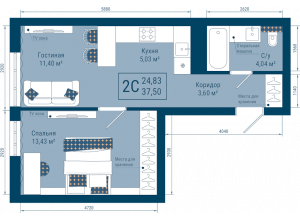 2-комн. · 37.5 м²