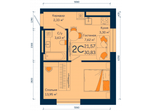 2-комн. · 30.8 м²