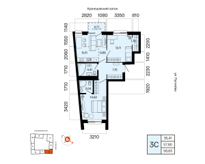Планировка 3-комнатные 58,6 м²