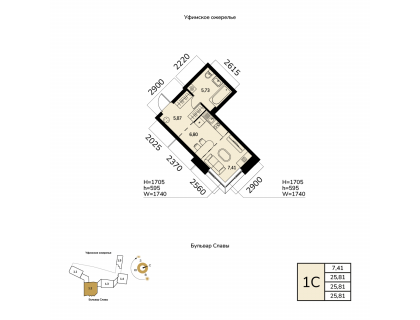 Планировка 1-комн. · 25.8 м²