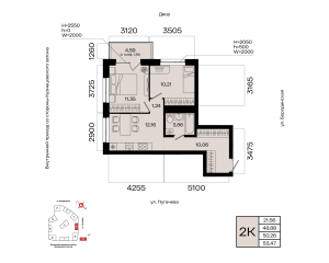 Планировка 2-комнатные 50,3 м²